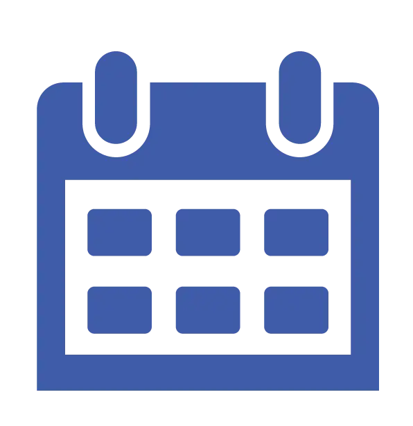 A blue line-art icon of a wall calendar with a header and a grid representing dates, symbolizing scheduling or time-based data organization.