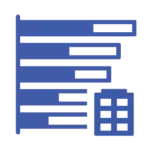 A blue line-art icon featuring a horizontal bar graph on the left and a simplified building on the right, representing Energy Use Intensity (EUI) data.