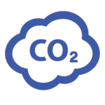 A blue stylized cloud icon containing the chemical formula "CO2" representing carbon dioxide emissions.